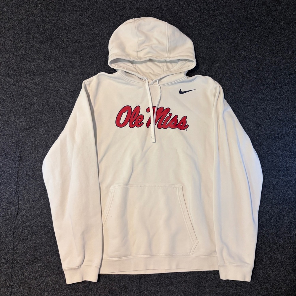 Nike Mens Ole Miss Rebels Hoodie White Large University of Mississippi NCAA